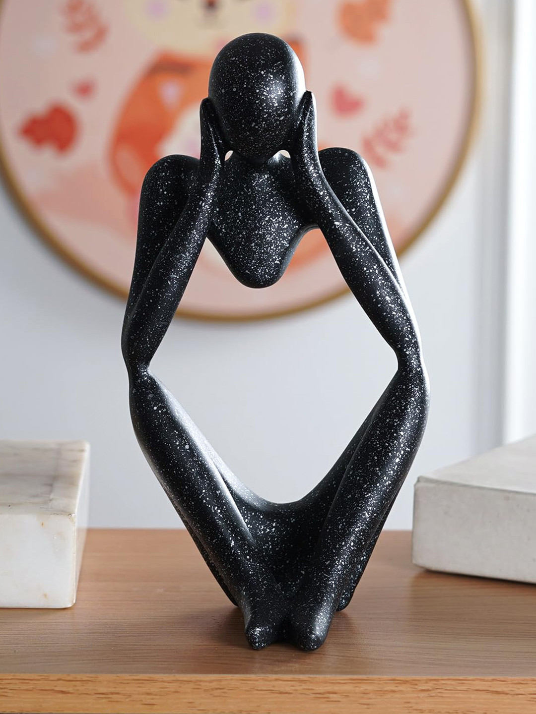 THE ARTMENT Thought Thinker Silver Polyresin Natural Study Room Medium Showpiece - 9.4 Inches