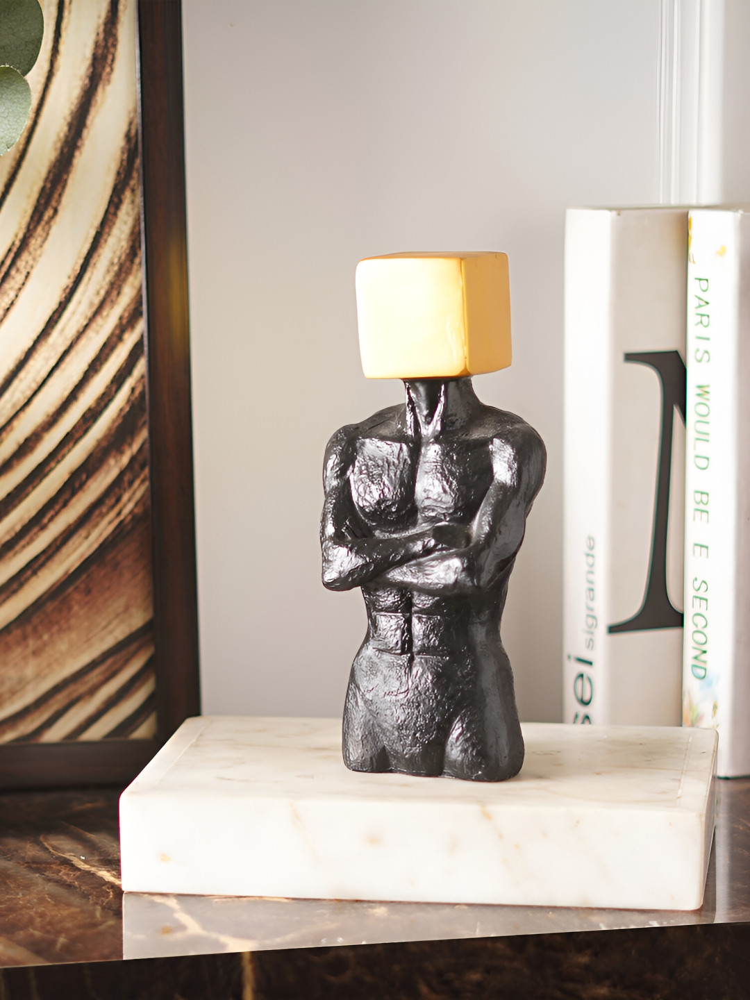 THE ARTMENT Muscle Craft Accent Black Polyresin Matte Living Room Medium Showpiece - 8 Inches