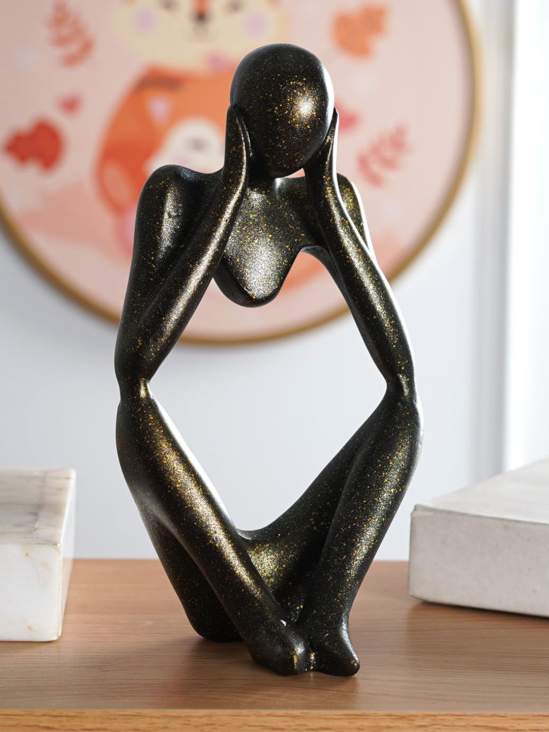 THE ARTMENT Thought Thinker Accents Gold Polyresin Natural Living Room Medium Showpiece - 9.4 Inches