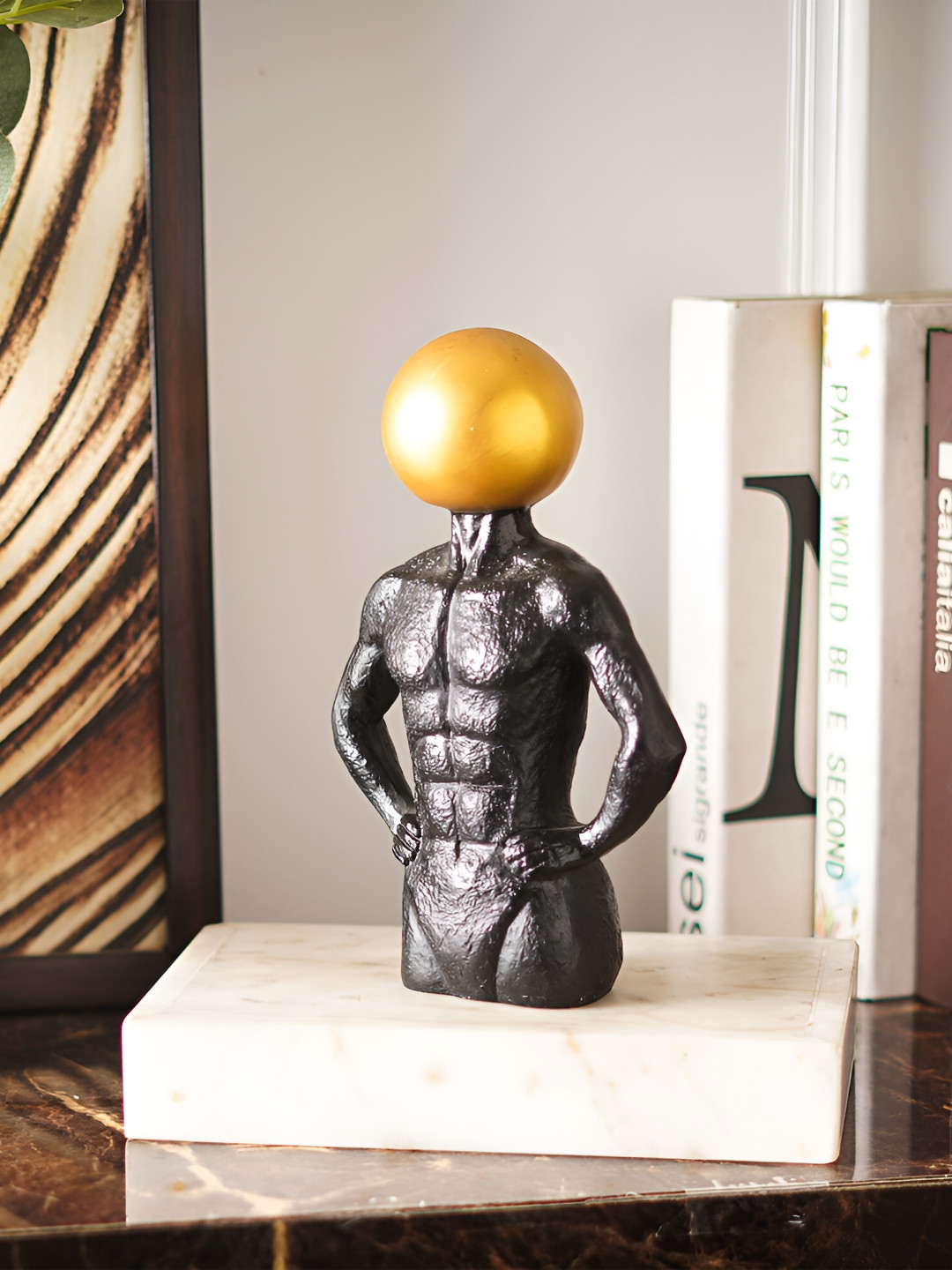 THE ARTMENT Muscle Craft Accent Black Polyresin Glossy Living Room Medium Showpiece - 8.3 Inches