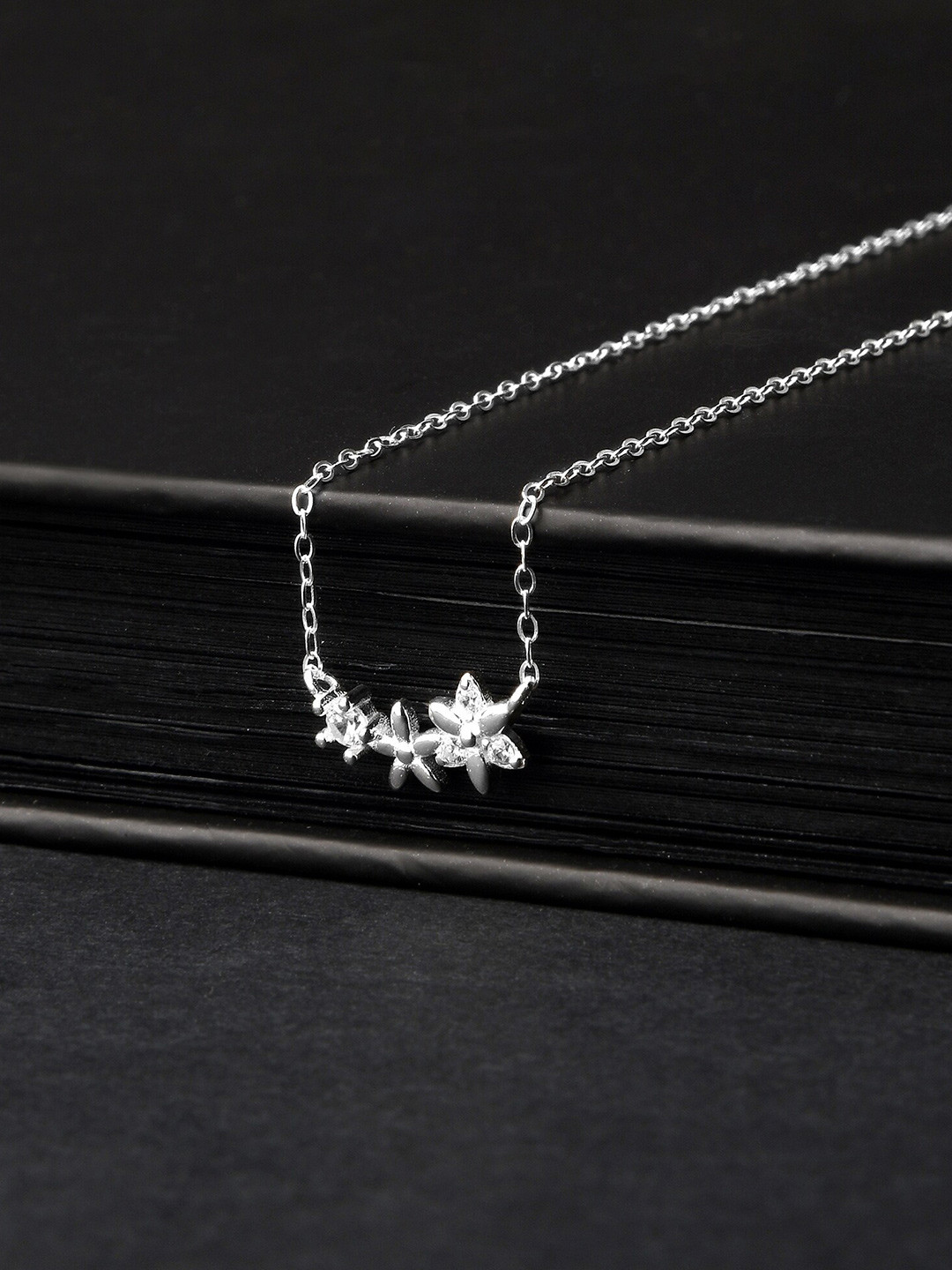 Accessorize London 925 Sterling Silver Hallmark Cubic Zirconia Sparkle Flower Necklace