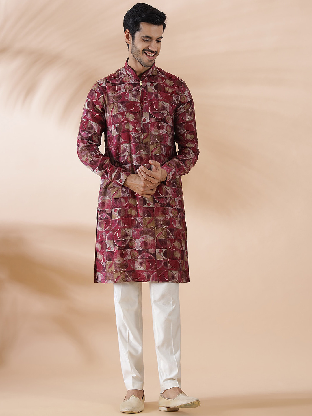 THE KURTA COMPANY Geometric Ptinted Mandarin Collar Straight Kurta