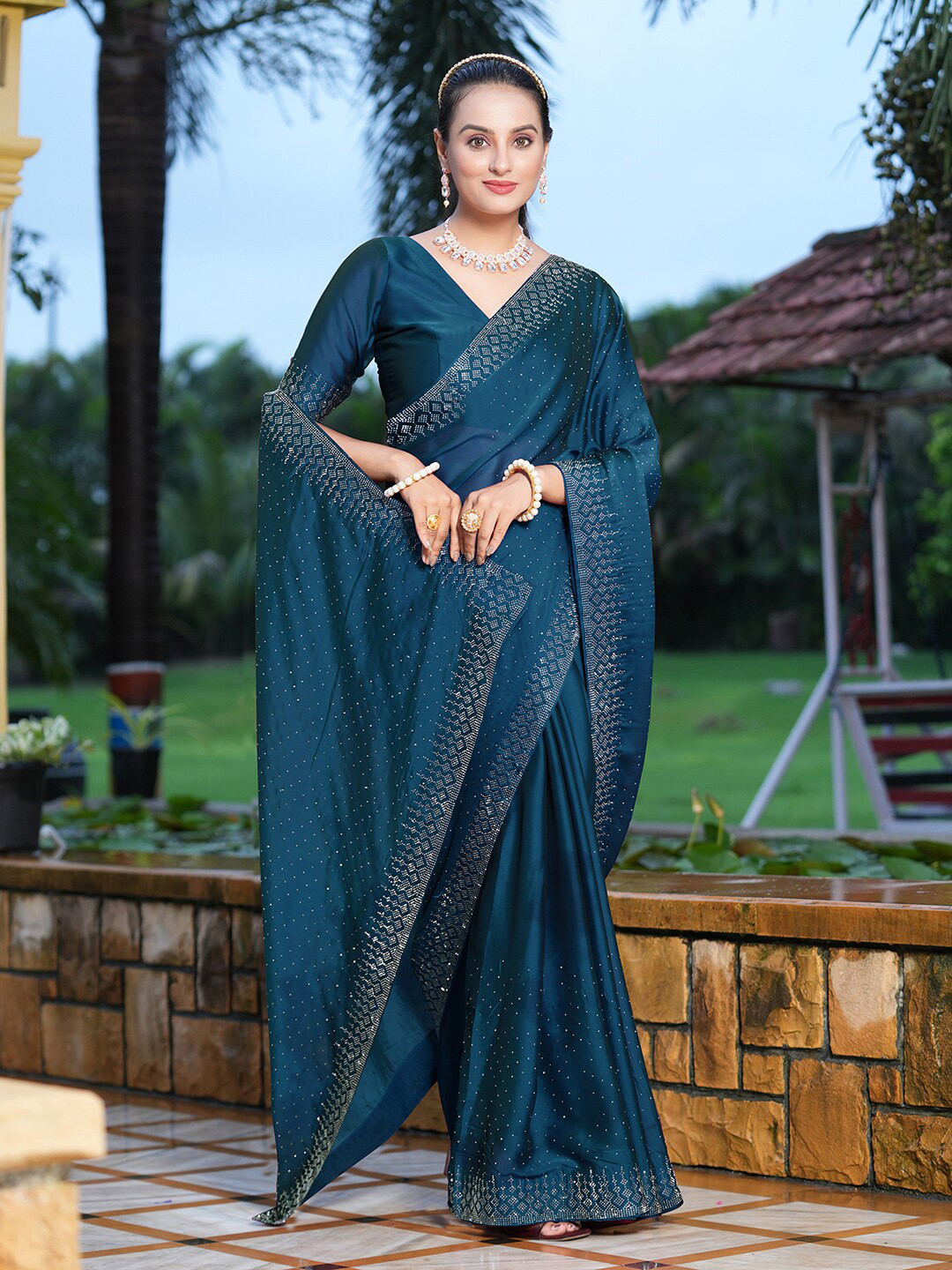 Satrani Embellished Beads and Stones Garad Saree