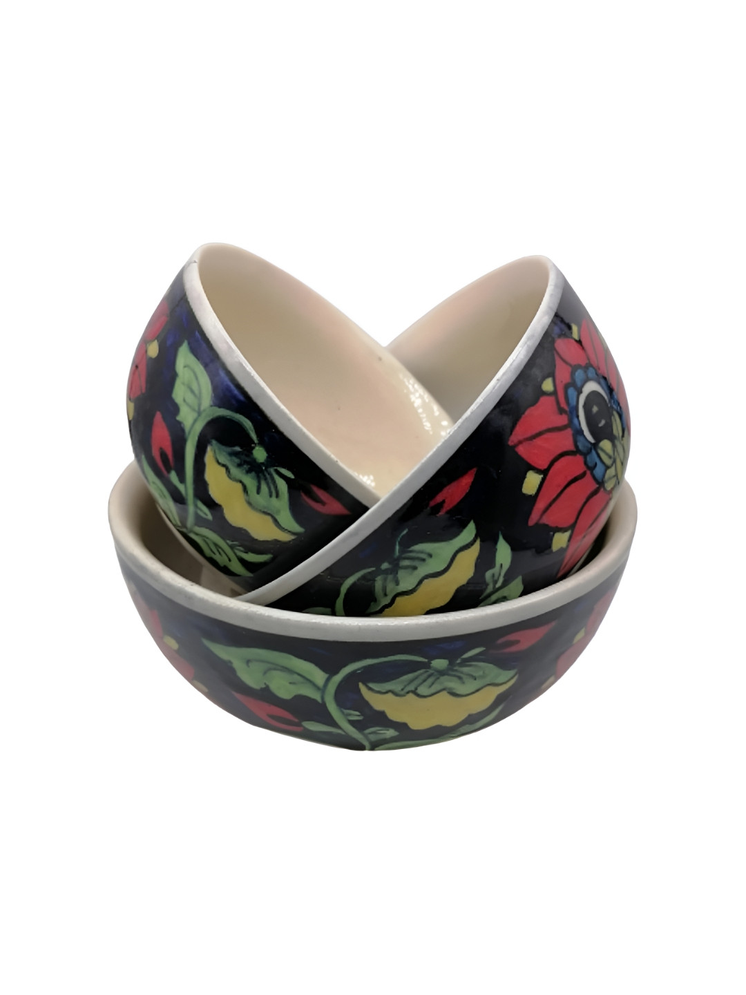 INDIA MEETS INDIA Blue and White Ceramic 3 Pieces Microwave Safe Serving Bowls