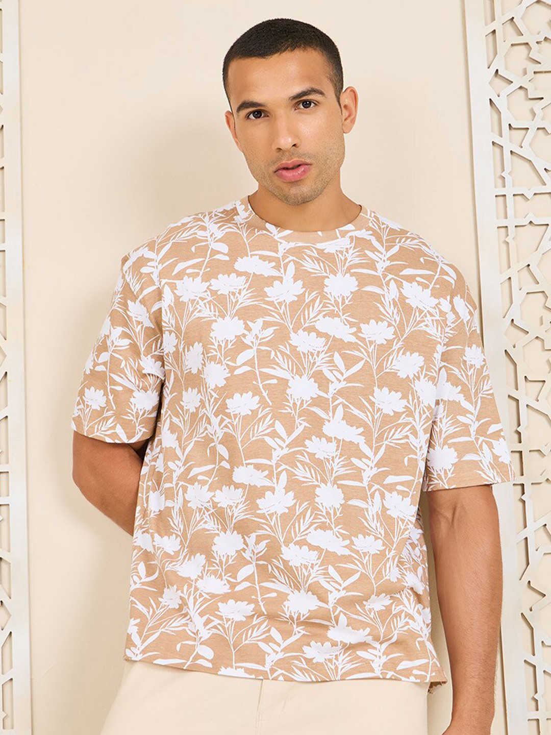 Styli Men Floral Print Oversized Cotton T-shirt