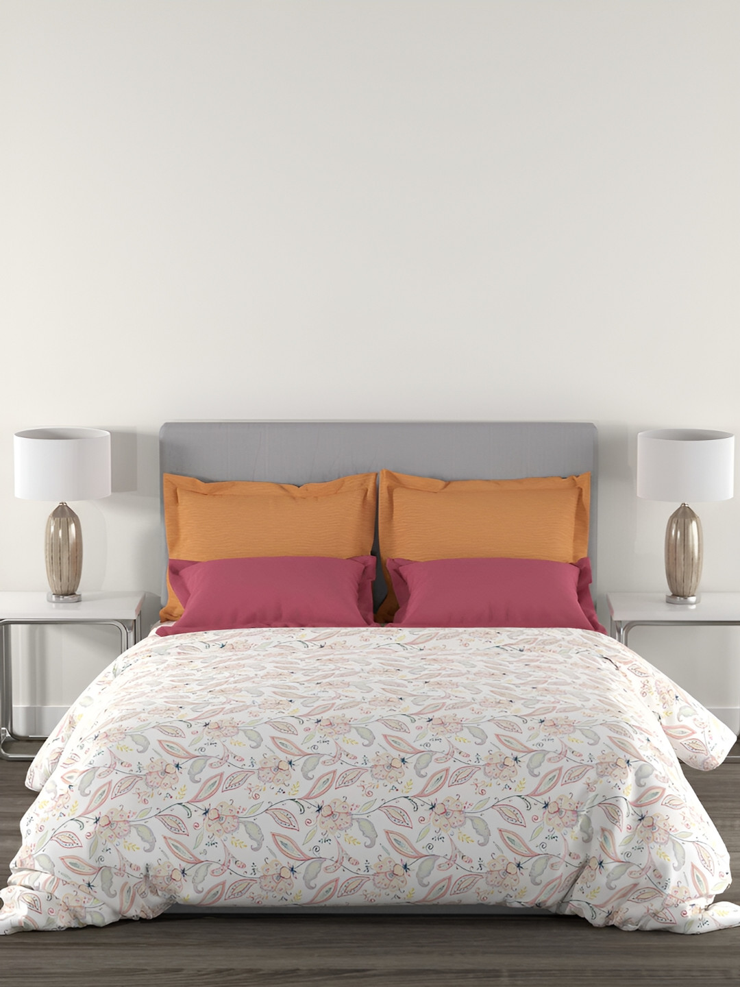 MYTRIDENT Home Essential Pink Floral Cotton 144 TC Queen Fine Bedsheet with 2 Pillow Covers-100 x 90 inches