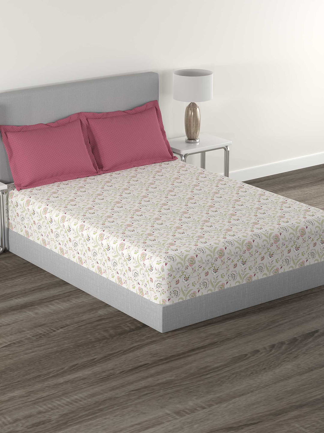 MYTRIDENT Doris Meadow Doris Yellow Floral Cotton 144 TC Queen Bedsheet with 2 Pillow Covers-100 x 90 inches