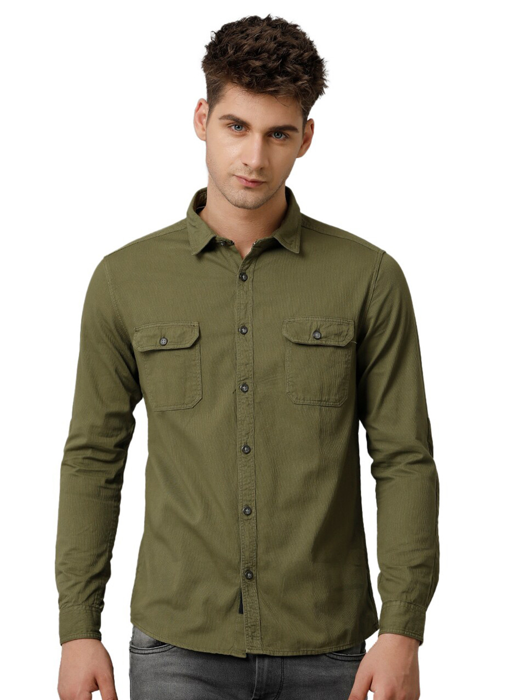 Voi Jeans Comfort Slim Fit Opaque Cotton Casual Shirt