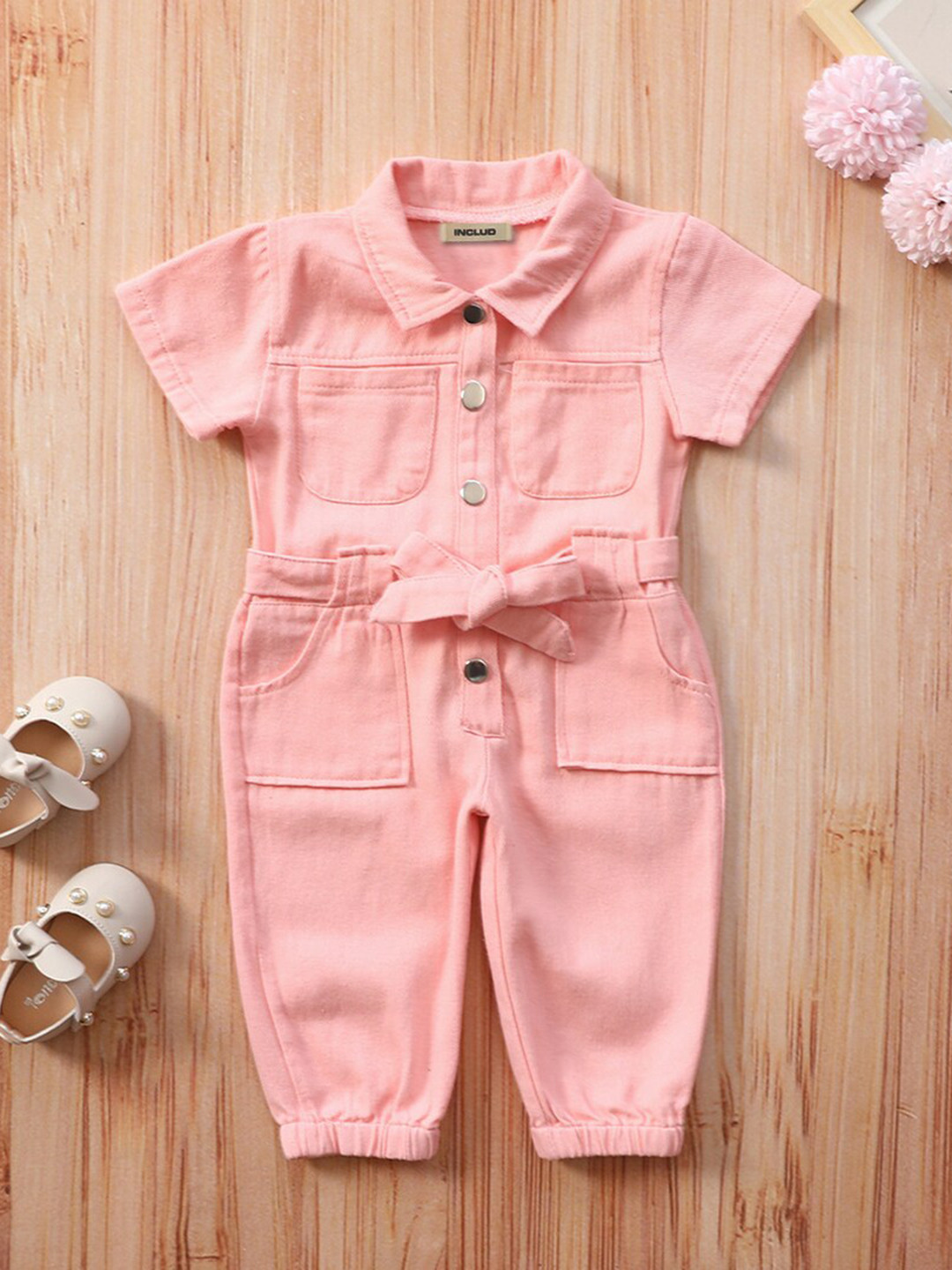 INCLUD Girls Shirt Collar Jumpsuit With Belt