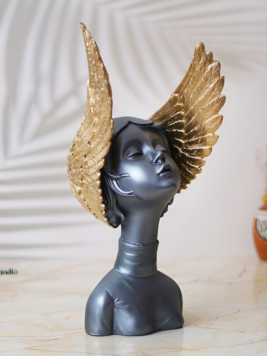 eCraftIndia Fairy Lady Grey Polyresin Natural Home Office Medium Showpiece - 14.2 Inches