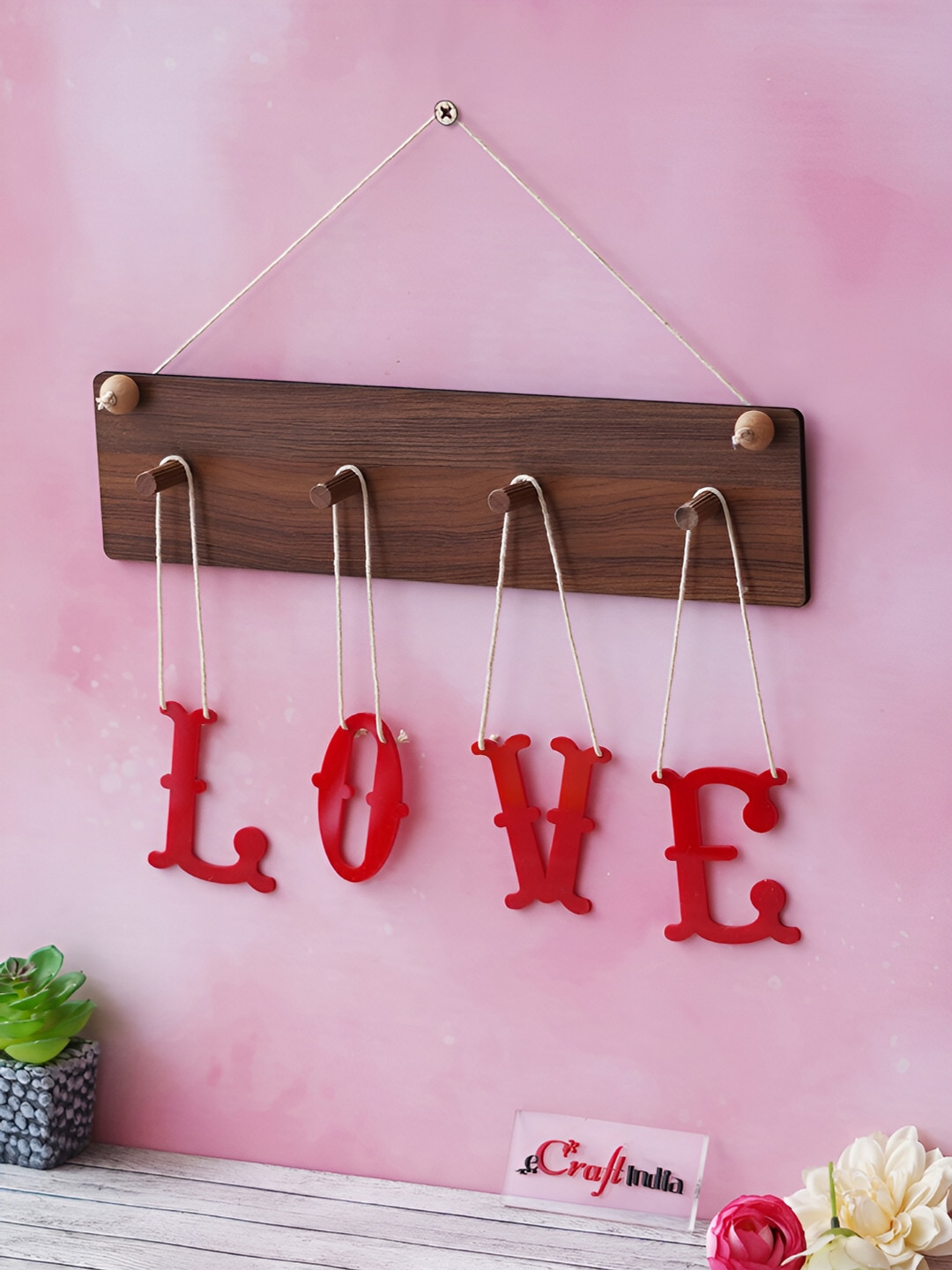 eCraftIndia LOVE Wood Matte Hanging Hall Wall Hangings-12In