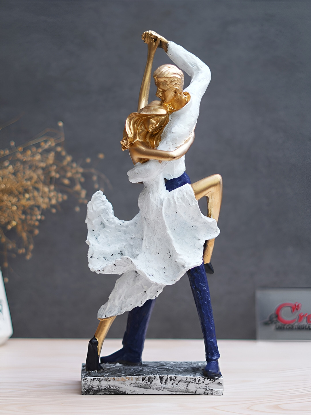 eCraftIndia Tango Dancing Couple White Polyresin Matte Living Room Medium Showpiece - 15 Inches