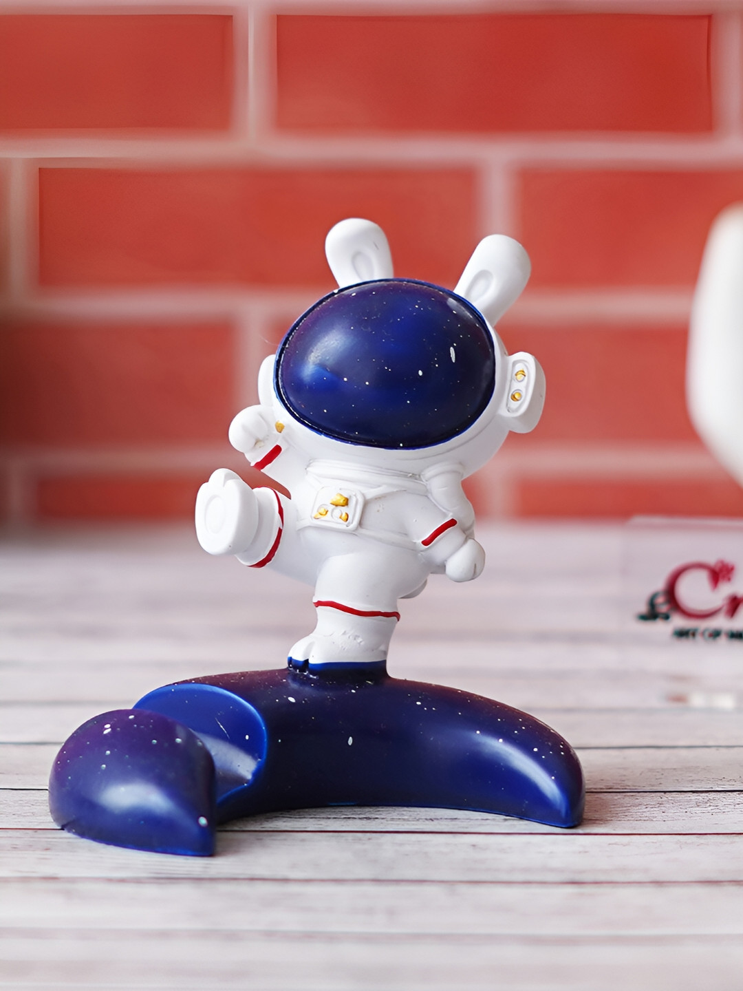 eCraftIndia White  Astronaut Statue Spaceman Figurine Sky Rabbit Card Mobile Holder Gift