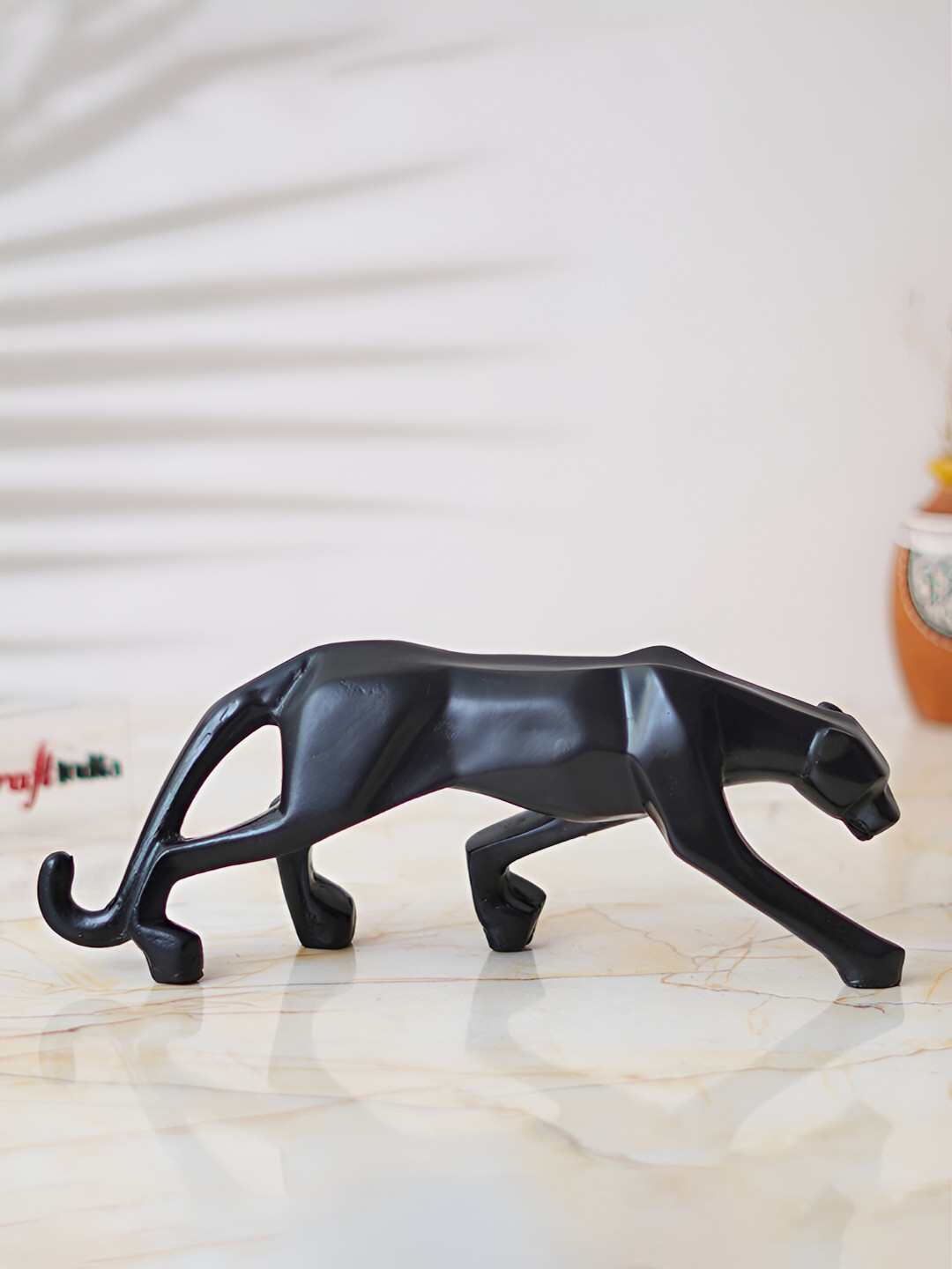 eCraftIndia Panther Jaguar Black Polyresin Glossy Living Room Tiny Showpiece - 3.7 Inches