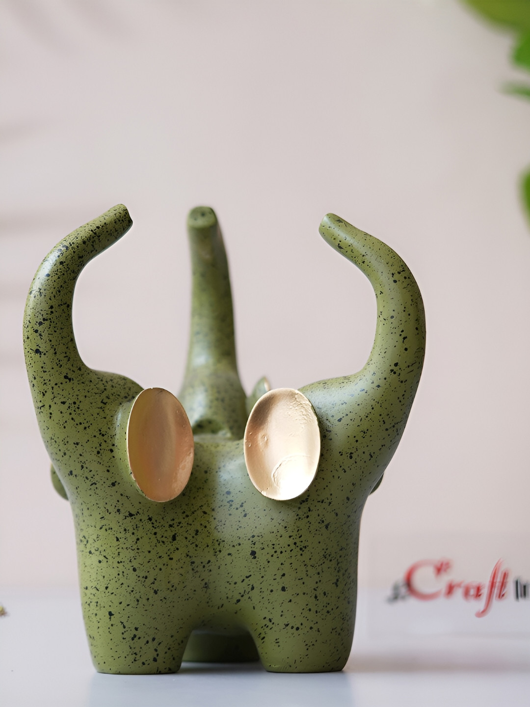 eCraftIndia Elephant Green Polyresin Glossy Living Room Hand-Crafted Small Showpiece - 6.1 Inches
