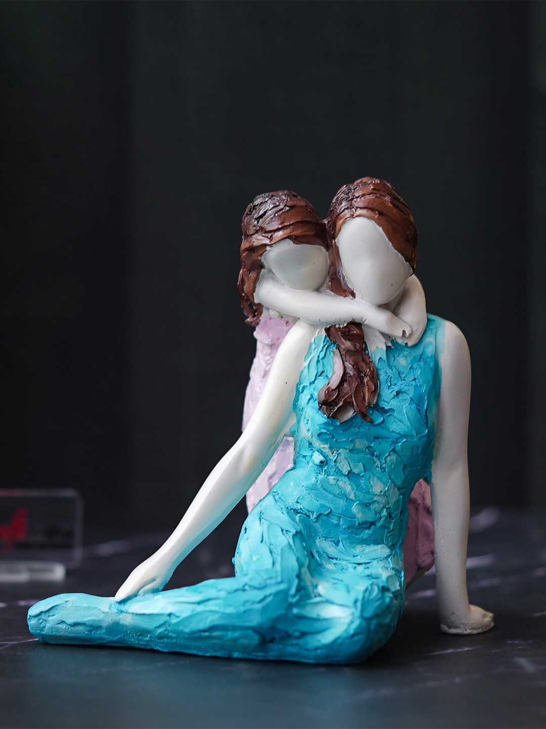 eCraftIndia Daughter Back Hugging Mother White Polyresin Natural Living Room Small Showpiece - 5.7 Inches