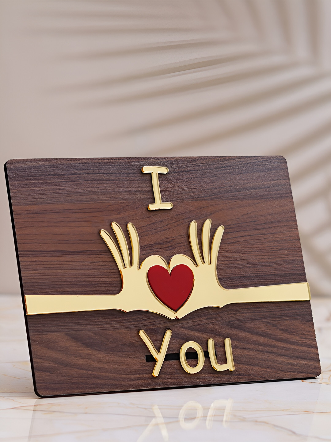 eCraftIndia I Love You Brown Wood Natural Living Room Small Showpiece - 6.1 Inches