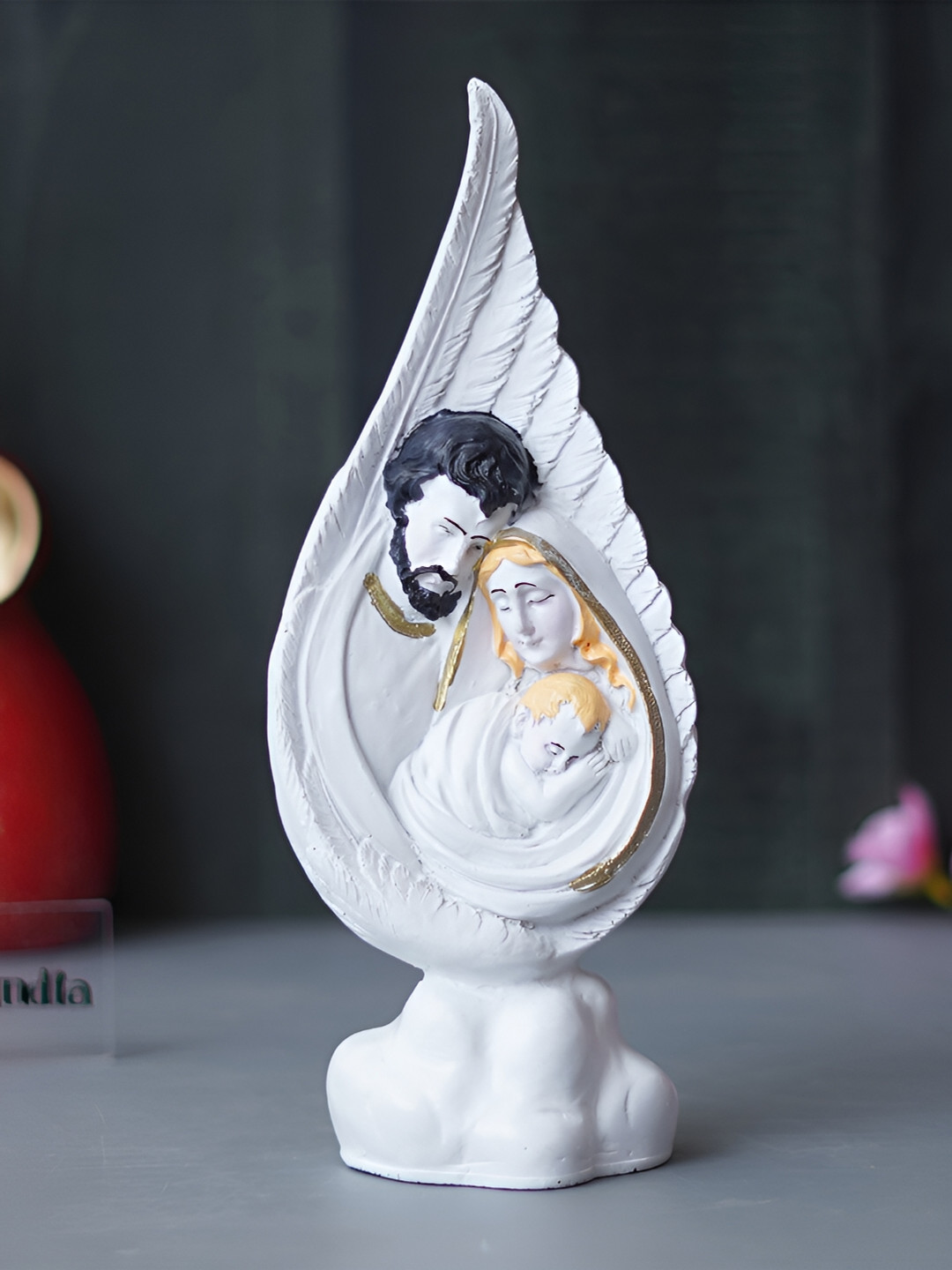 eCraftIndia Holy Jesus Christ Family White Polyresin Glossy Living Room Medium Showpiece - 9.1 Inches