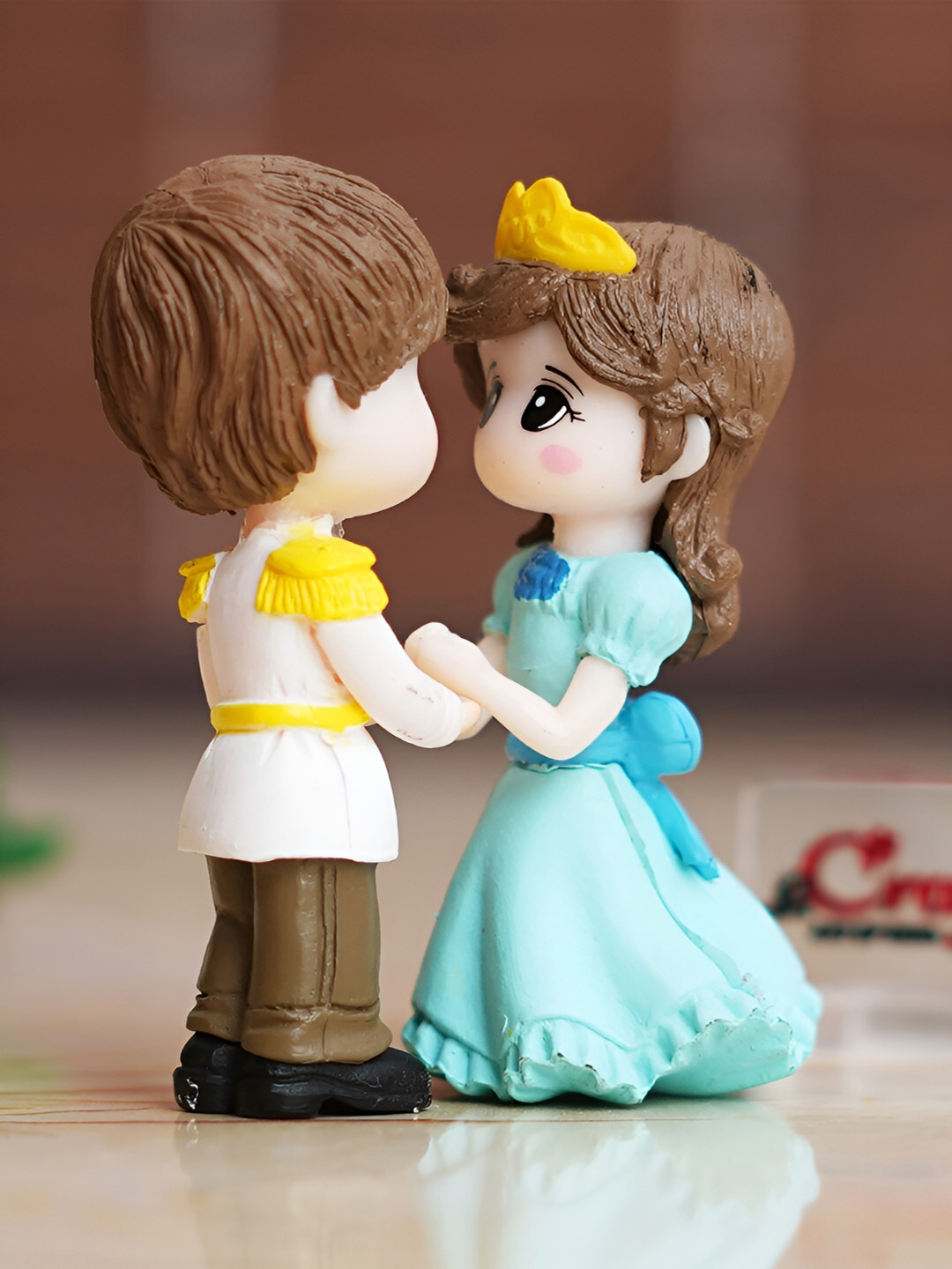 eCraftIndia Prince and Princess Couple Blue Polyresin Glossy Living Room Set of 2 Tiny Showpieces - 2.2 Inches