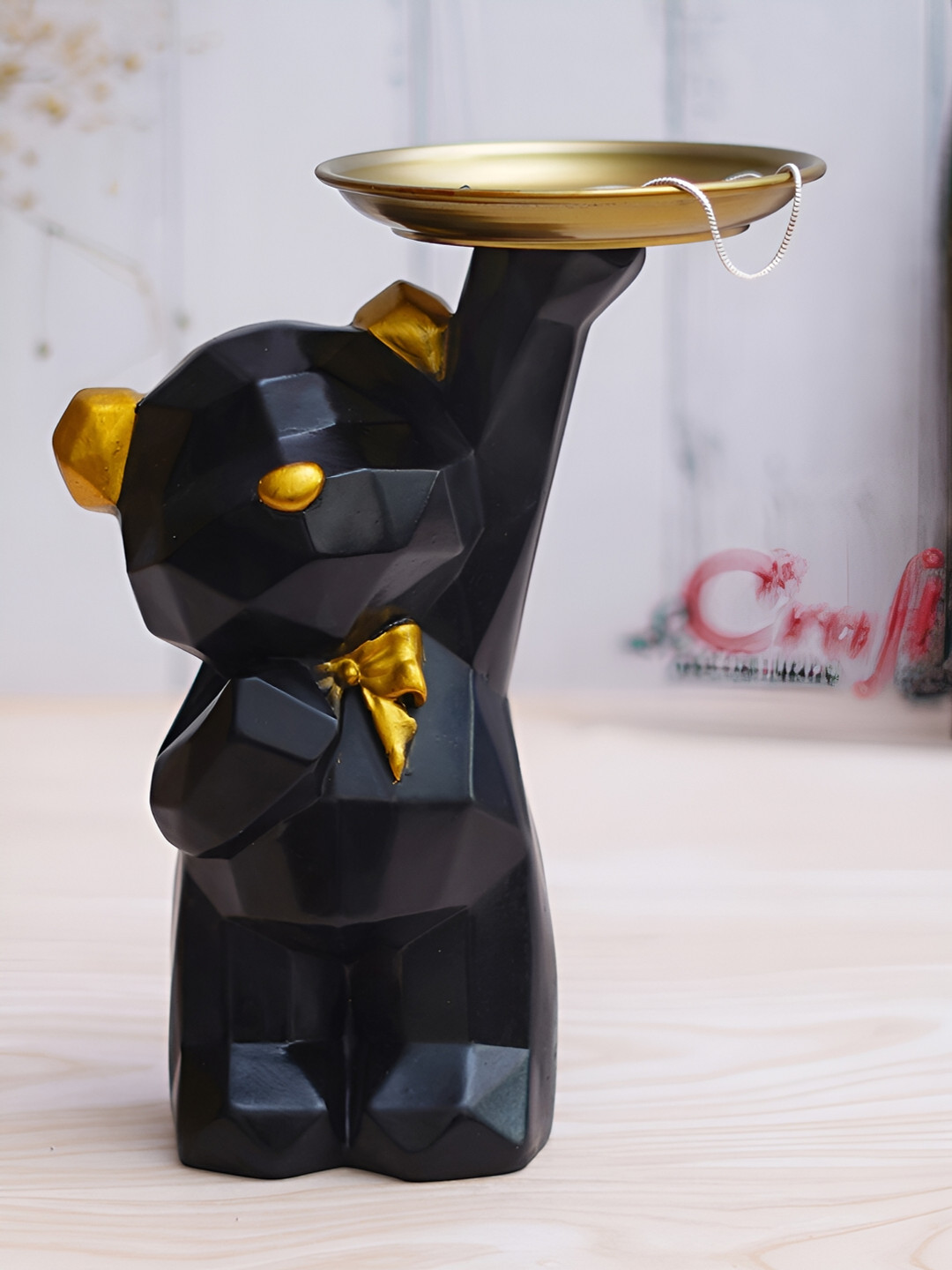 eCraftIndia Standing Teddy Bear Black Polyresin Matte Living Room Medium Showpiece - 8.9 Inches