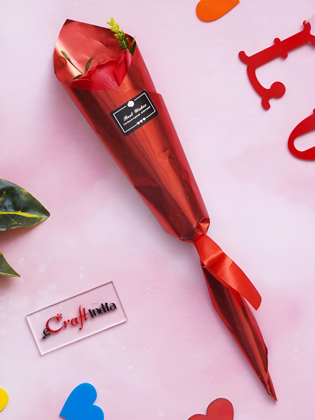 eCraftIndia Red Best Wishes Artificial Red Rose Flower Decorative Showpiece Rose Day Gift