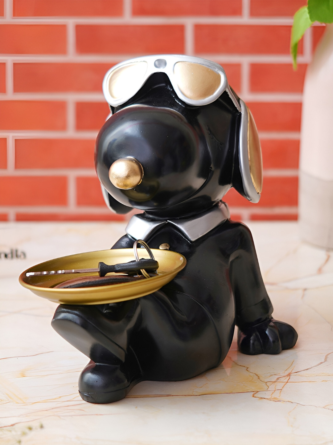 eCraftIndia Bull Dog Black Polyresin Matte Living Room Small Showpiece - 8.3 Inches