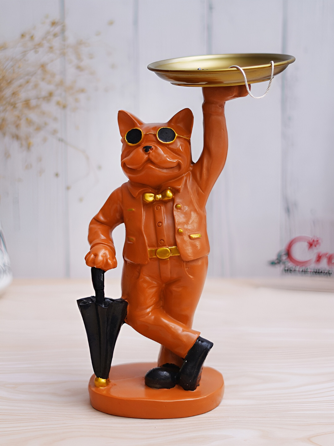 eCraftIndia Bulldog Mustard Polyresin Matte Kid Room Medium Showpiece - 6.3 Inches