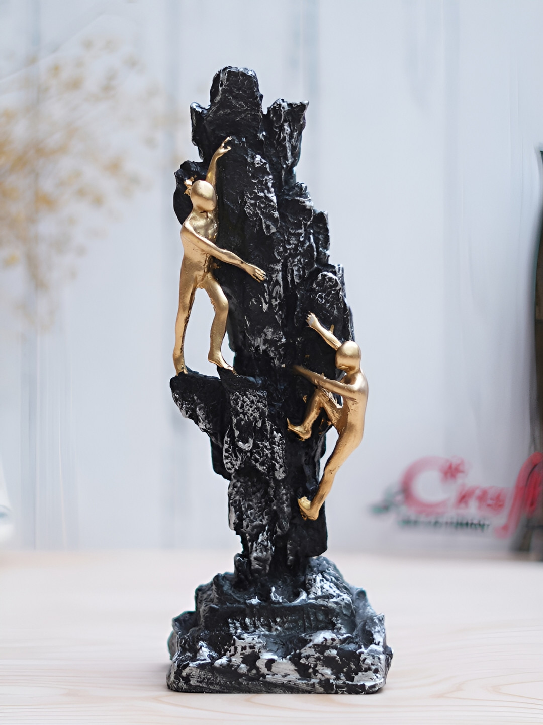 eCraftIndia Black 2 Men Climbing on Rock Mountain Climbers Human Figurine Showpiece