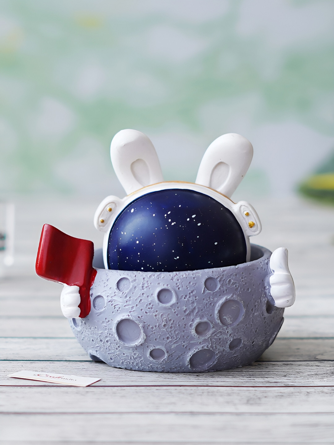 eCraftIndia Rabbit Astronaut Grey Polyresin Matte Living Room Tiny Showpiece - 2.8 Inches