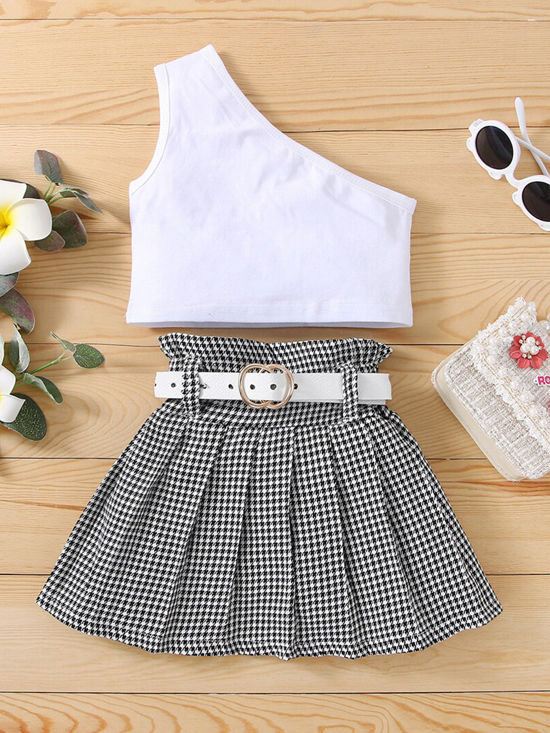 INCLUD Girls One Shoulder Top With Skirt