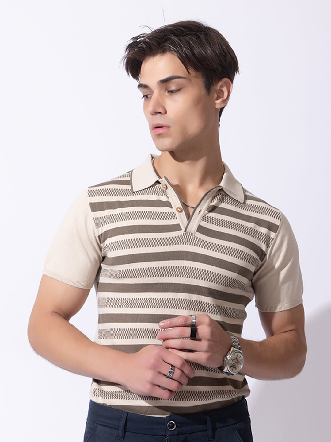 ARMISTO Printed Polo Collar Pure Cotton Knitted Party T-shirt