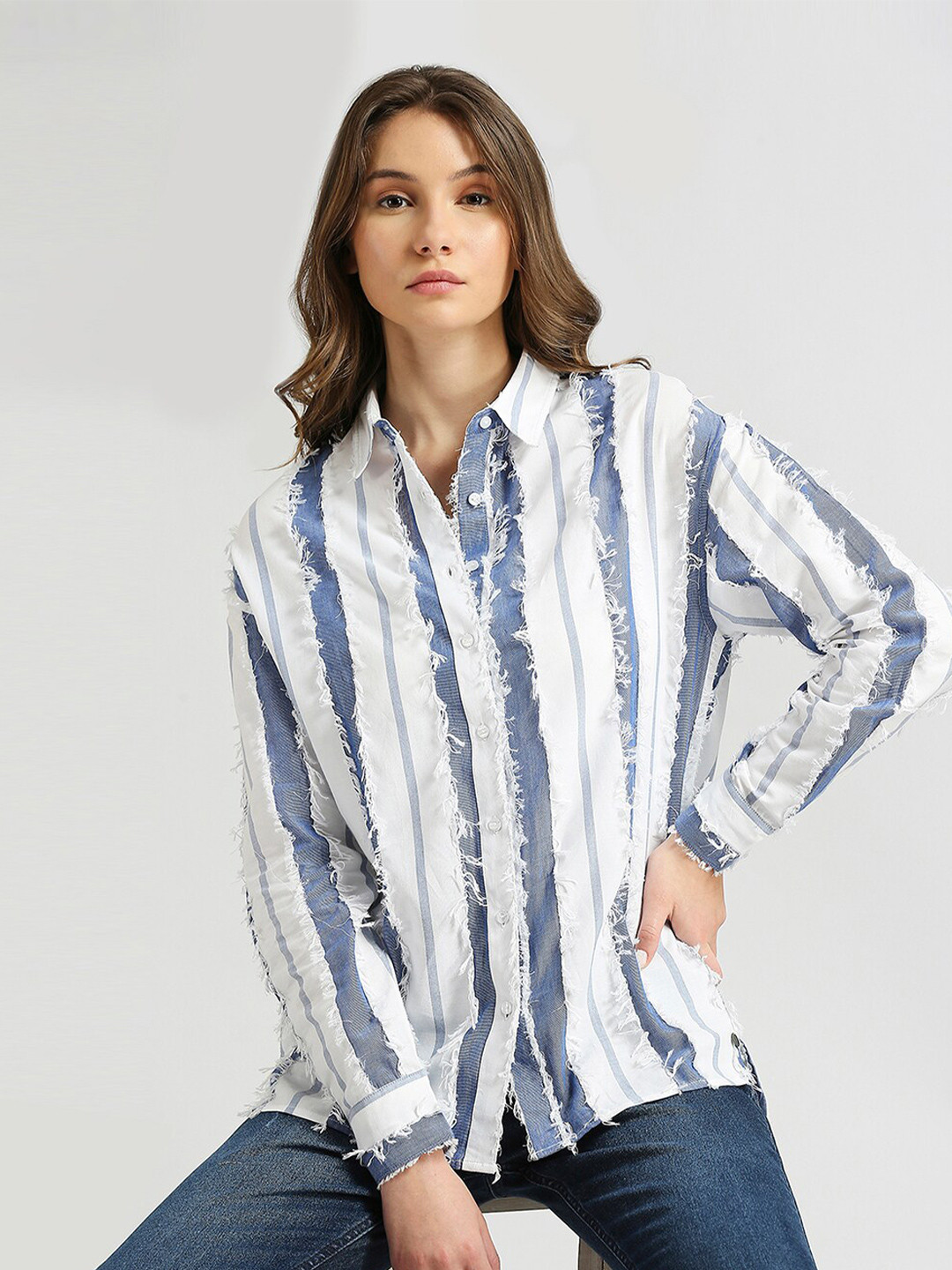 Pepe Jeans Textured Self Design Oversized Pure Cotton Casual Shirt