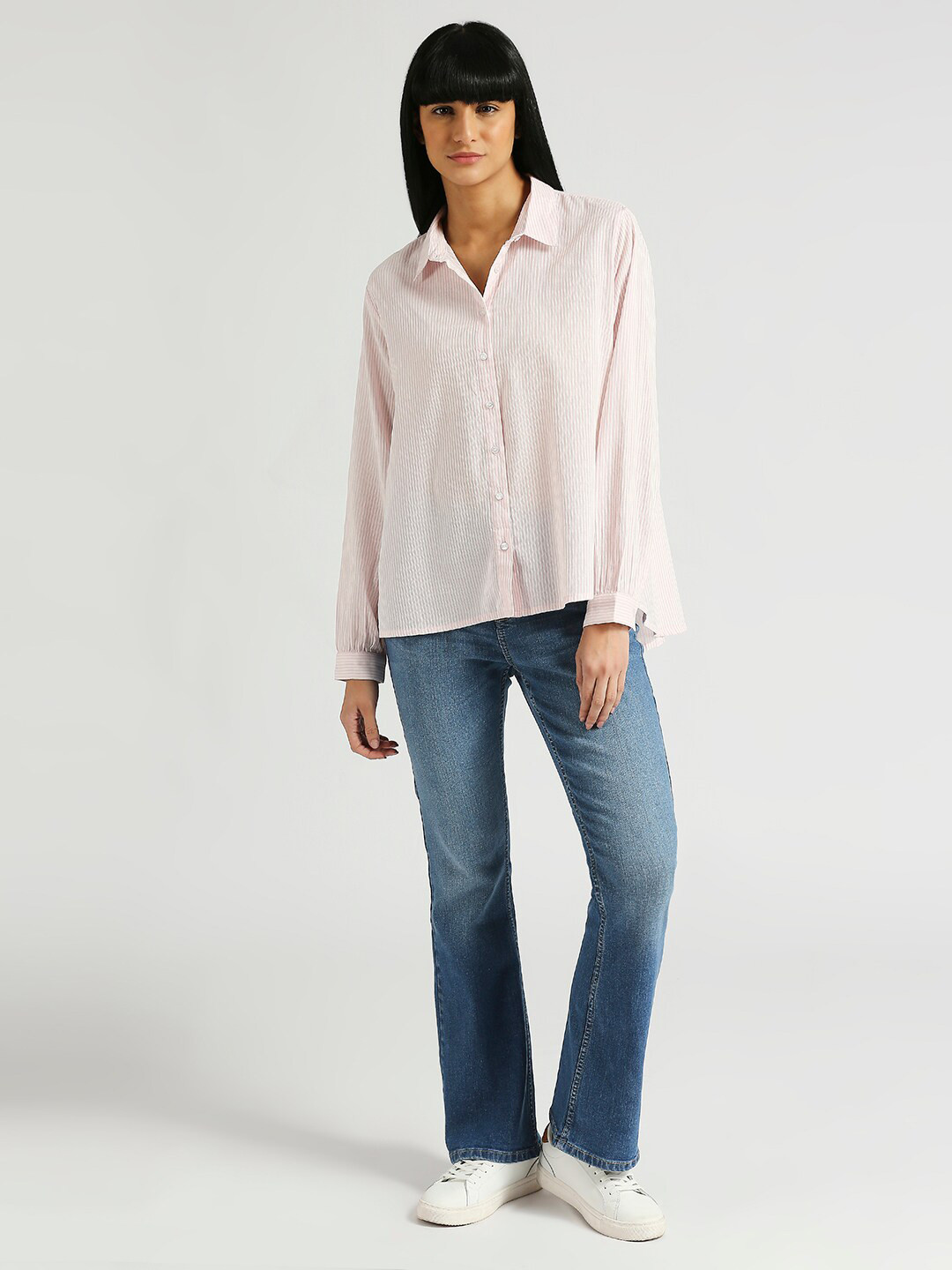 Pepe Jeans Comfort Fit Vertical Striped High-Low Hem Detail Pure Cotton Casual Shirt