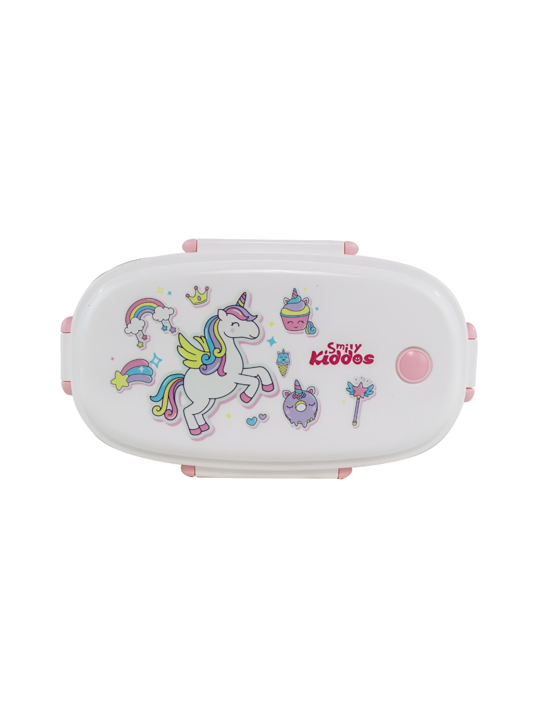 Smily Kiddos Unicorn Theme Plastic Dishwasher Safe Lunch Box With Spoon and Fork
