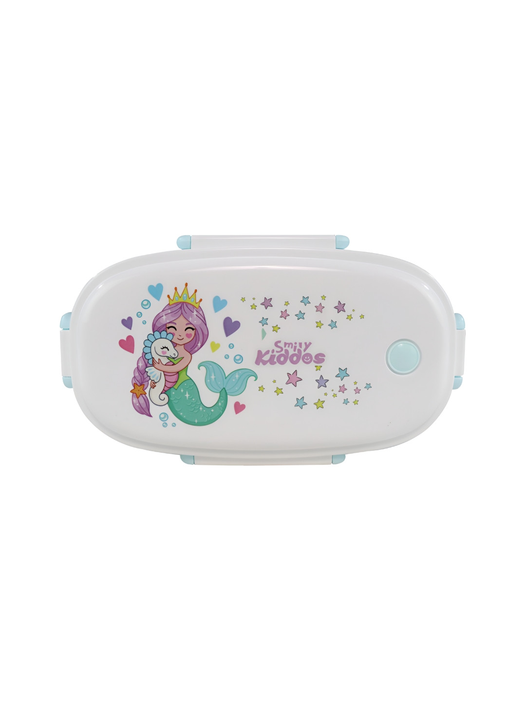 Smily Kiddos Mermaid Theme Plastic Dishwasher Safe Lunch Box With Spoon and Fork