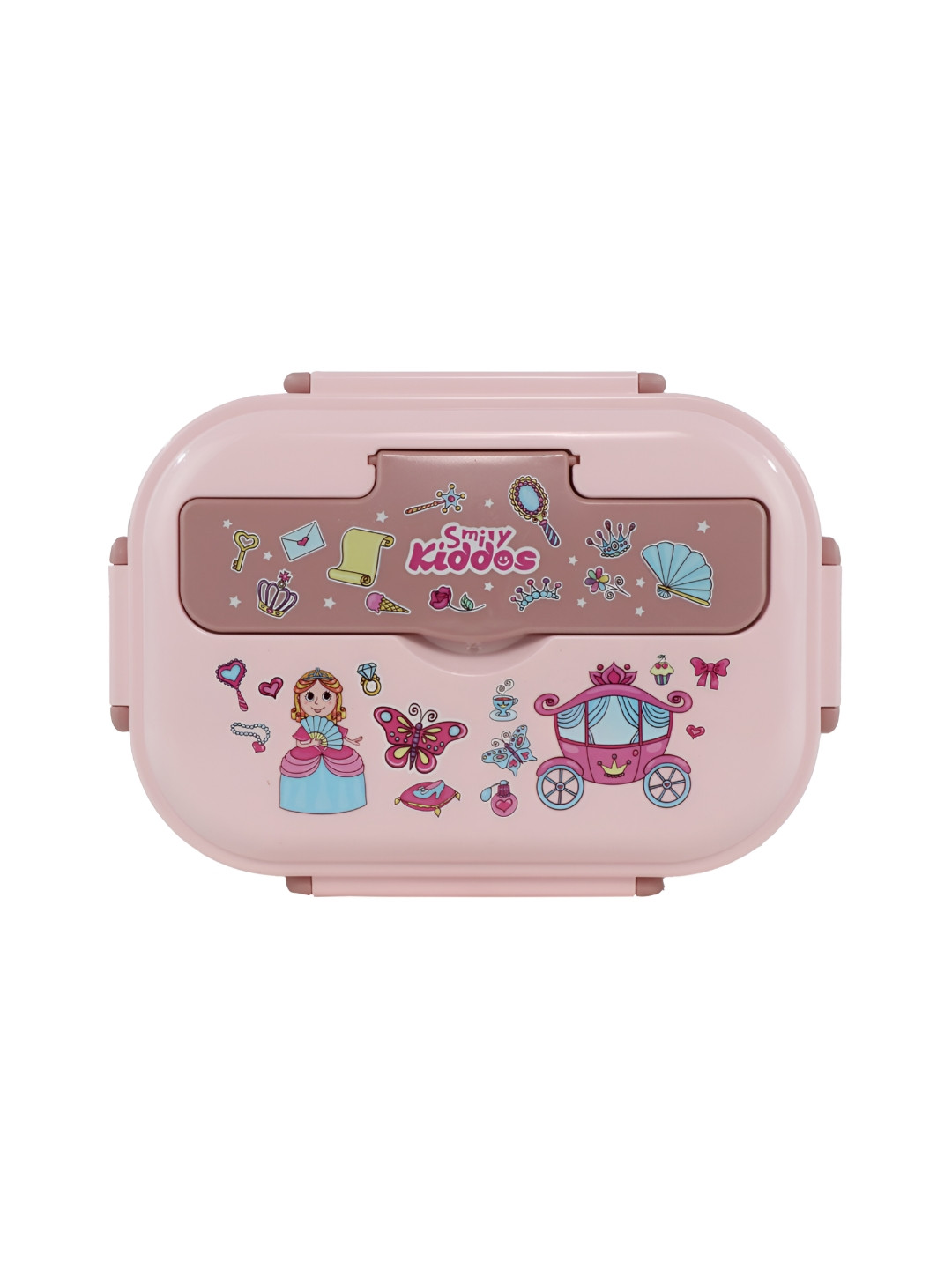 Smily Kiddos Princess Theme Plastic Dishwasher Safe Lunch Box With Spoon and Fork