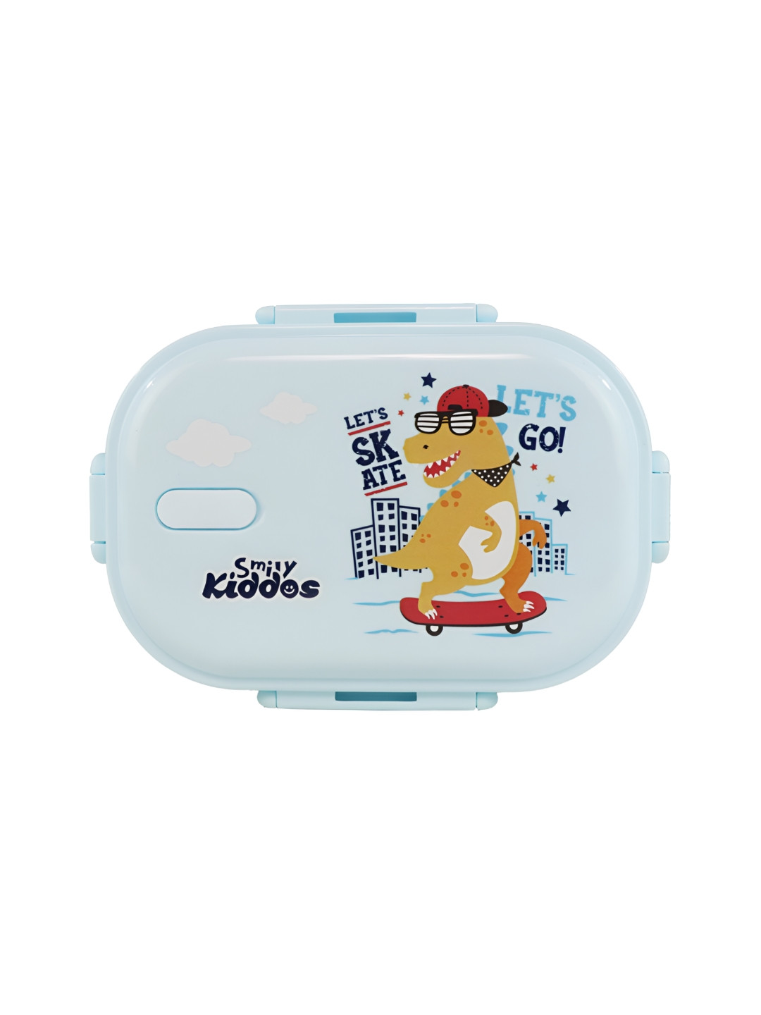 Smily Kiddos Skater Dino Theme Plastic Dishwasher Safe Lunch Box With Spoon and Fork