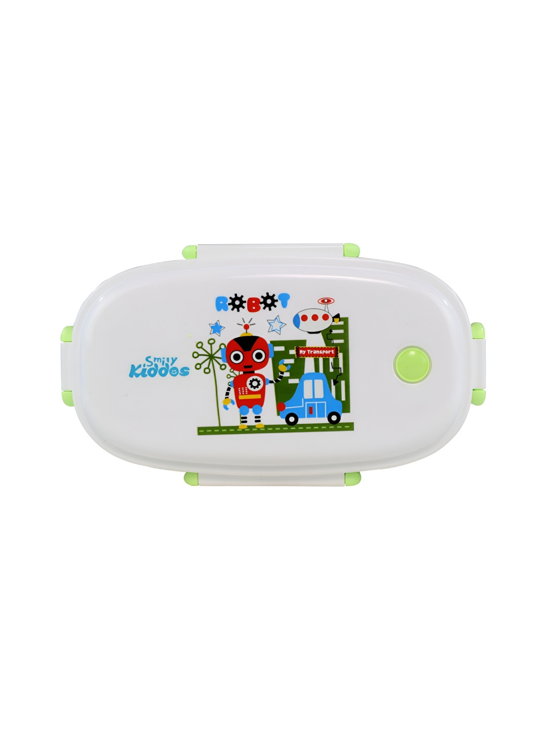 Smily Kiddos Robot Theme Plastic Dishwasher Safe Lunch Box With Spoon and Fork