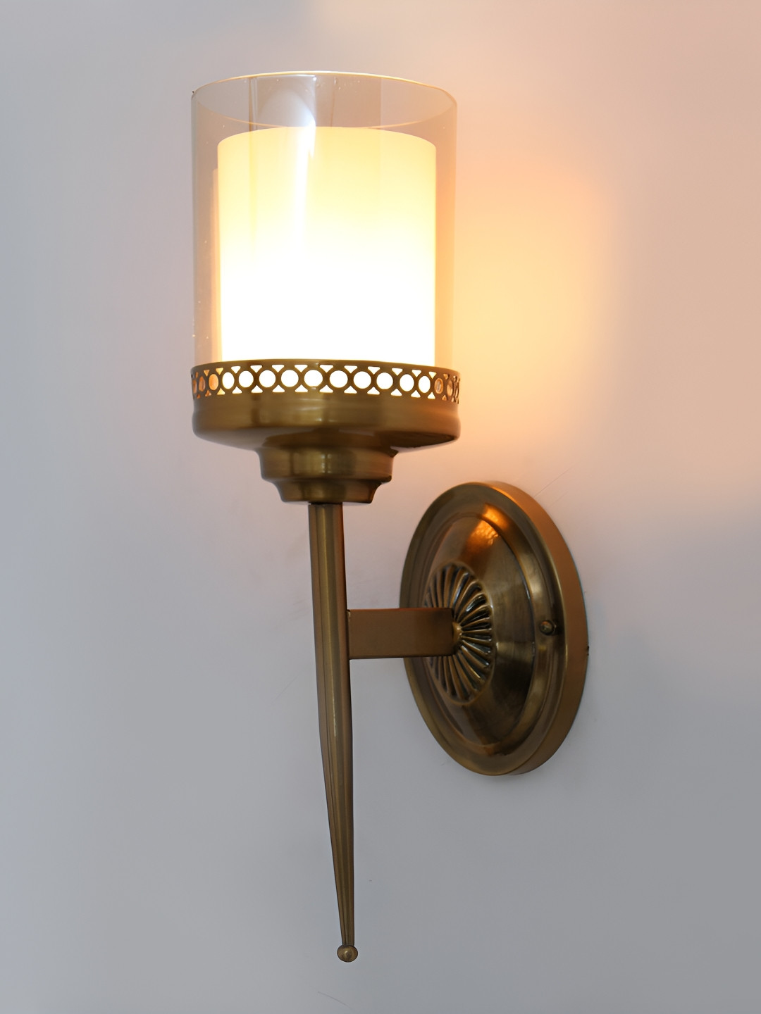 SHREE KALA HOME DECOR Brown Metal Contemporary Cylinder Shaped Wall Lamp