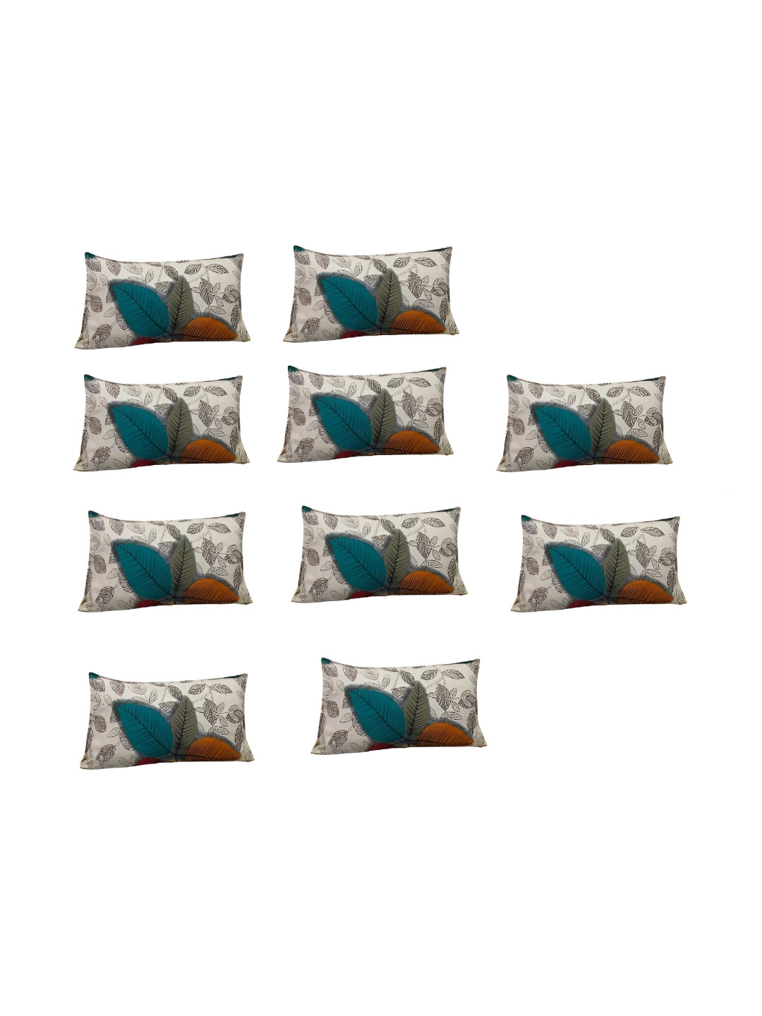 Supreme Home Collective Beige & Teal 10 Pcs Pure Cotton Rectangle Pillow Covers
