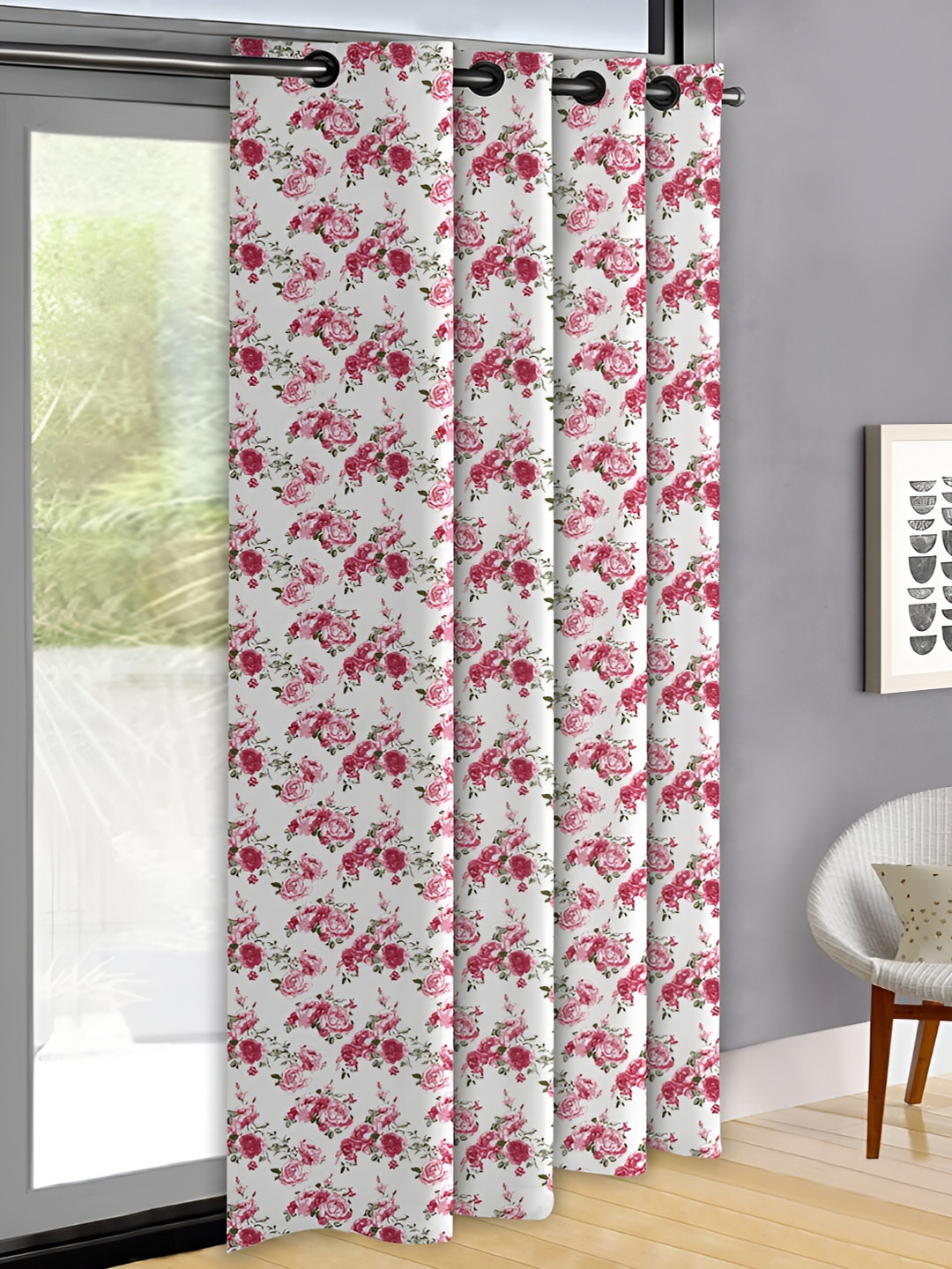 OASIS Red & White Floral Printed Door Curtain