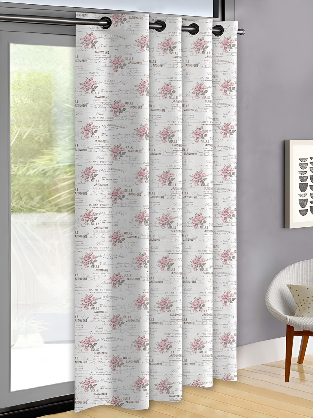 OASIS Pink & White Floral Printed Door Curtain