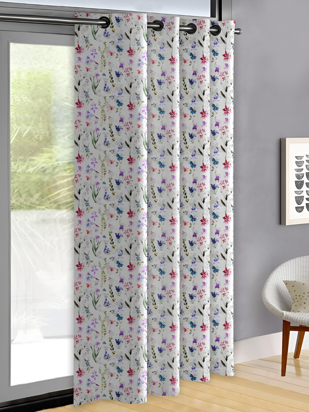 OASIS Blue & White Floral Printed Door Curtain