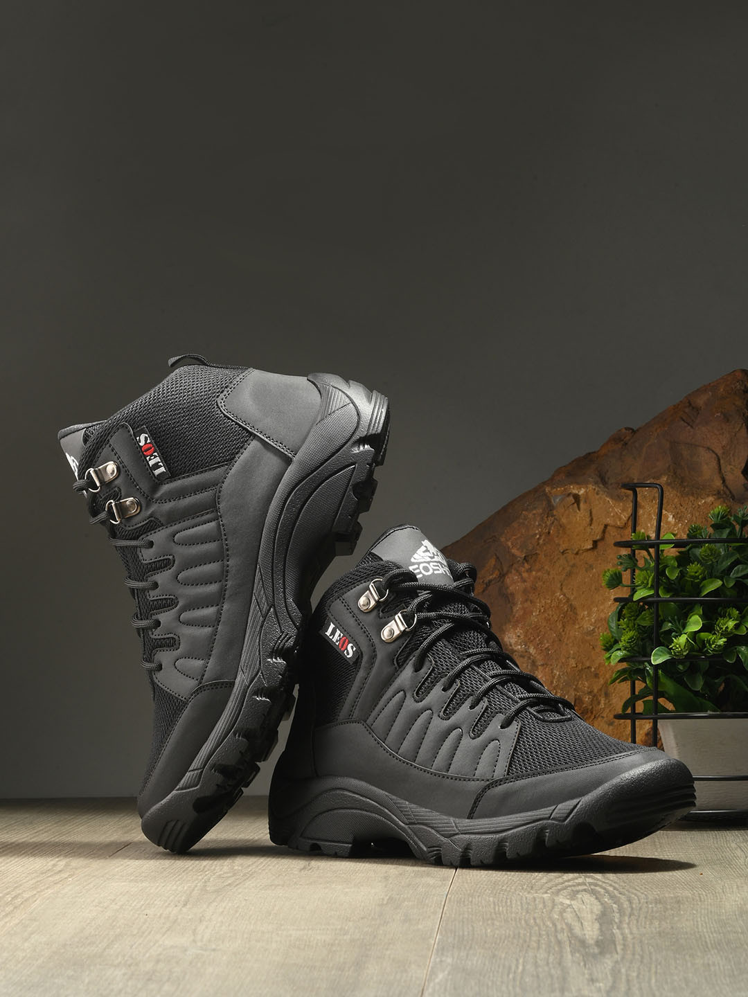 Leo's Fitness Shoes Men Round Toe Textile Biker Boots