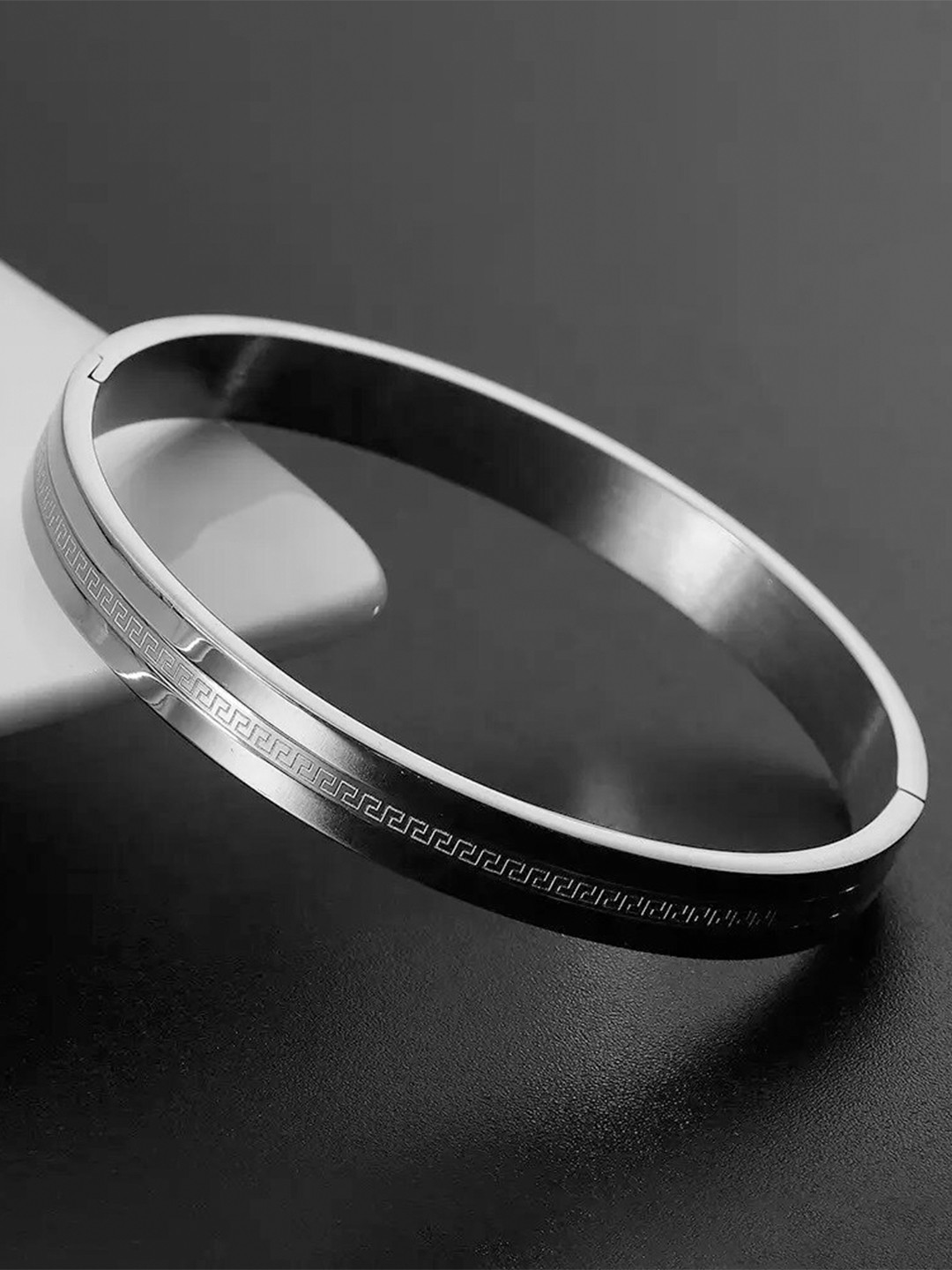 MEENAZ Men Silver-Plated Stainless Steel Kada Bracelet