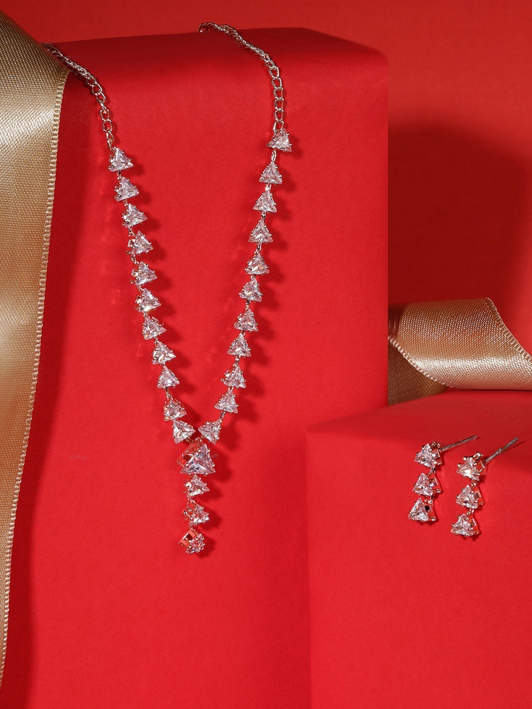 AMI Rose Gold Plated Stone Studded Jewellery Set