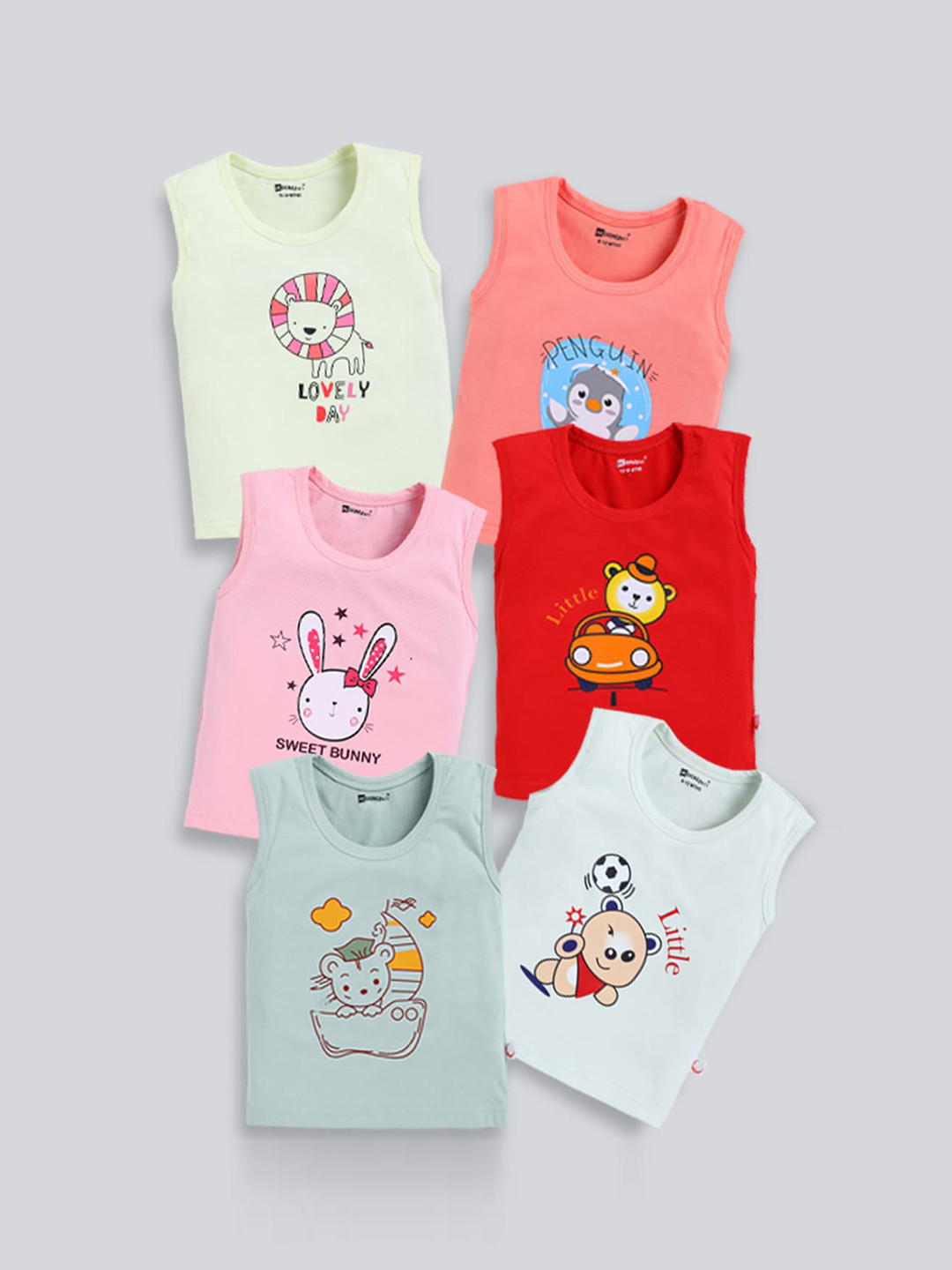 MooNKids Kids Pack Of 6 Cotton Rich Sleeveless Innerwear Vests MK_Vest_67