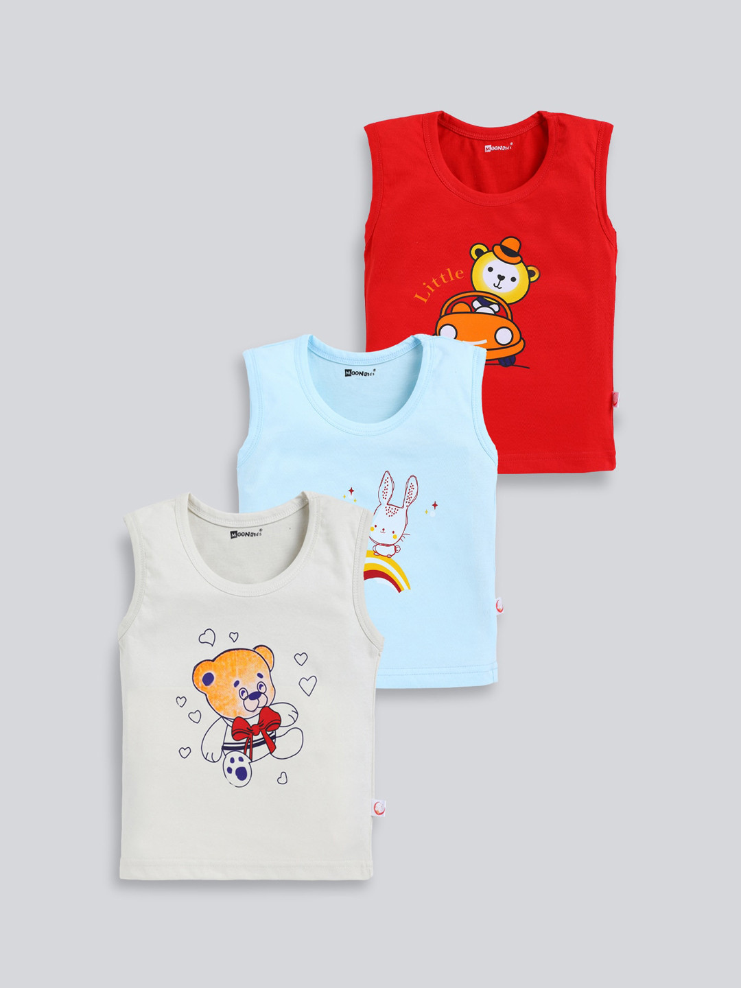 MooNKids Kids Pack Of 3 Printed Cotton Innerwear Vests- MK_Vest_318