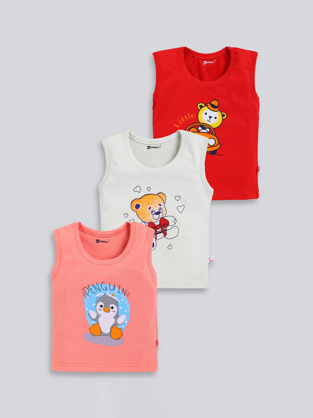 MooNKids Kids Pack Of 3 Printed Cotton Vests MK_Vest_34