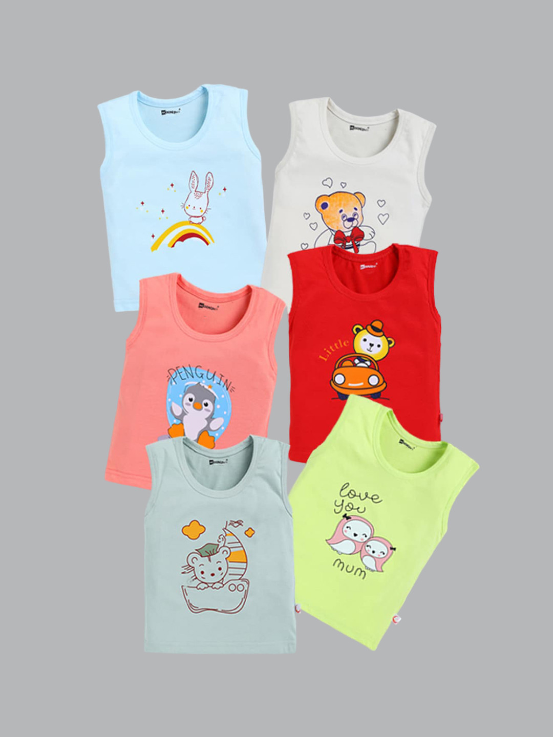 MooNKids Kids Pack Of 6 Cotton Rich Sleeveless Innerwear Vests MK_Vest_65